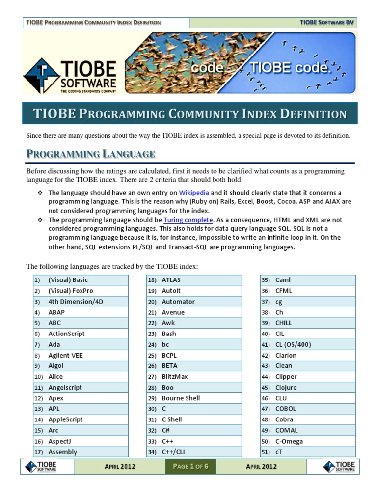TIOBE Programming Community Index Definition PDF Web Search Engine