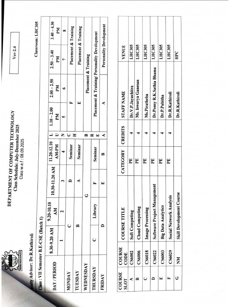 Finalyear Timetable | PDF