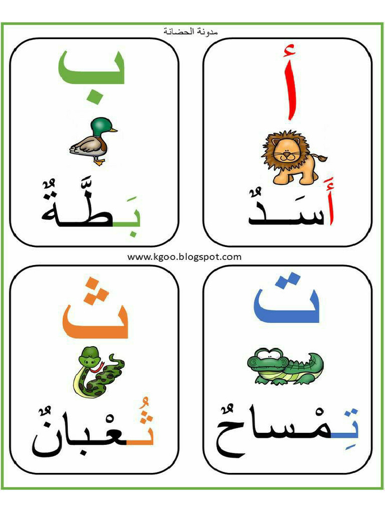 الحروف العربية مع كلمات وصور | PDF