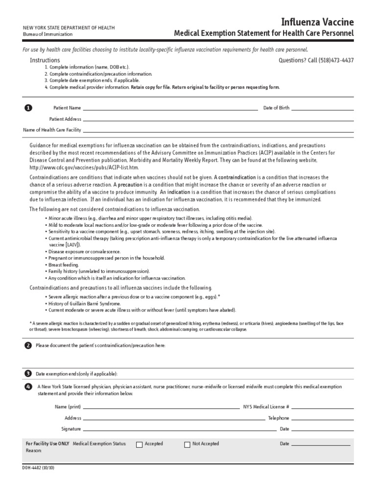Flu Vaccine Medical Exemption Guidance | PDF | Influenza Vaccine ...
