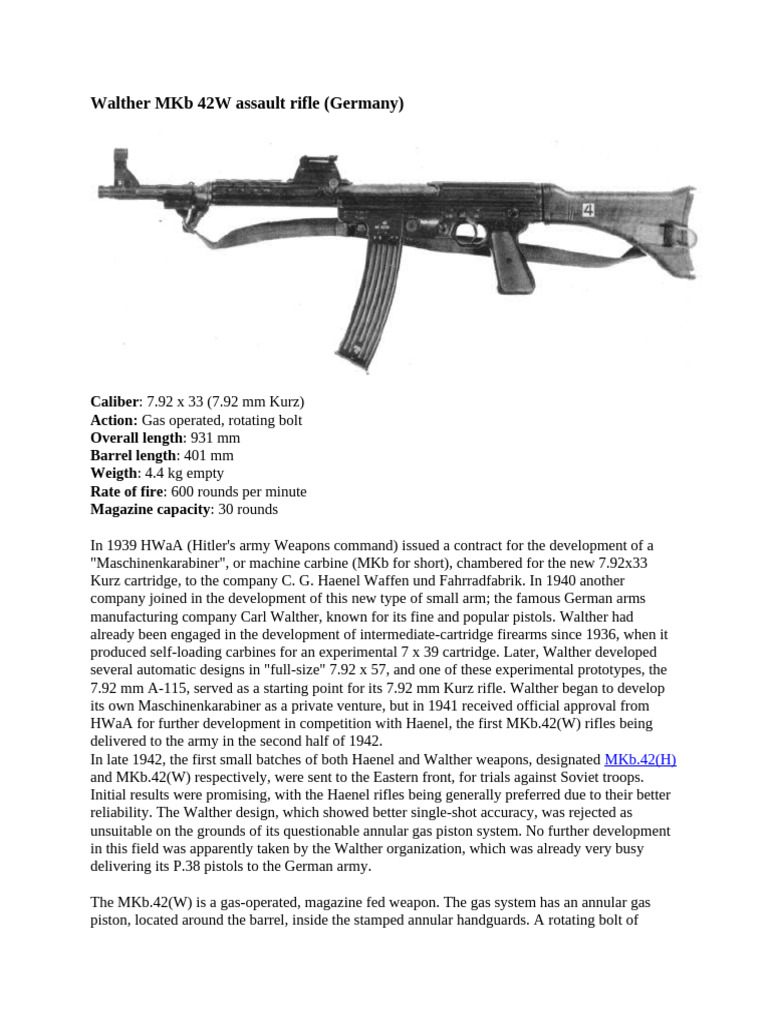 Walther MKb 42W Assault Rifle Overview | PDF