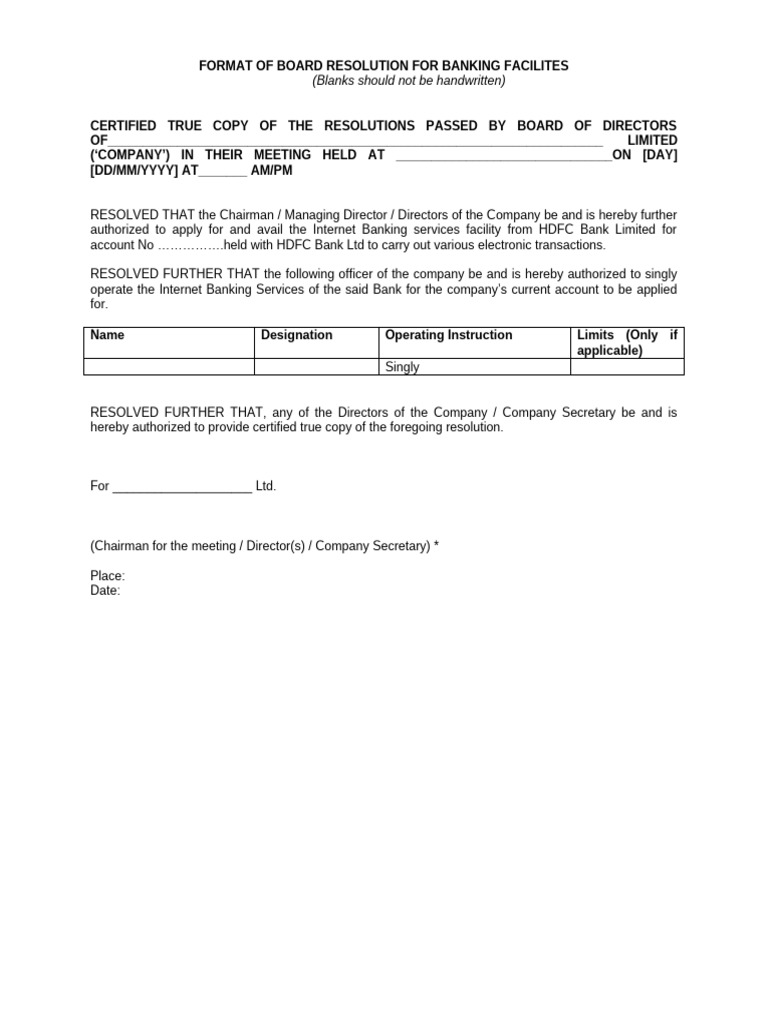Board Resolution for Banking Facilities | PDF
