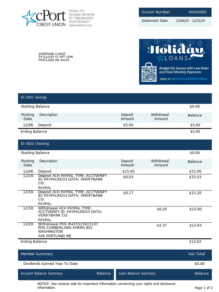 CPort Credit Union Account Statement | PDF | Annual Percentage Rate ...