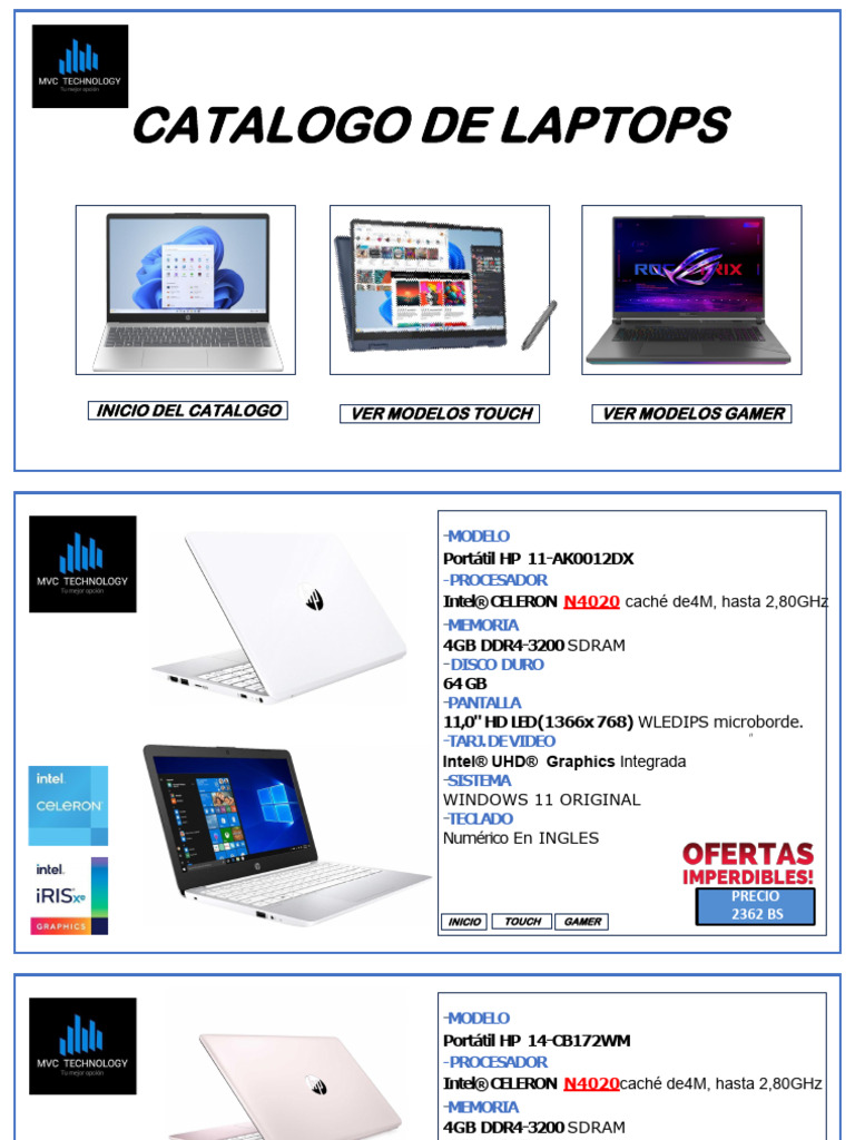 Catálogo de Laptops HP y Lenovo 2023 | PDF | Microprocesador | Intel