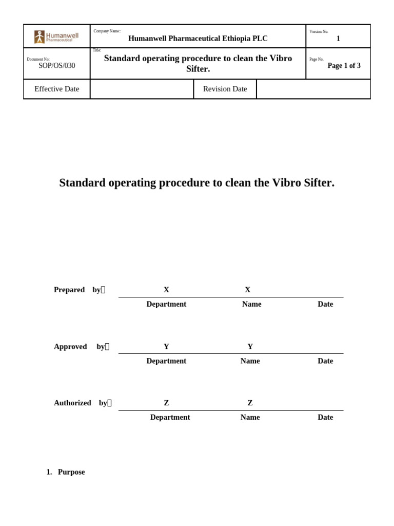 Standard Operating Procedure To Clean The Vibro Sifter | PDF