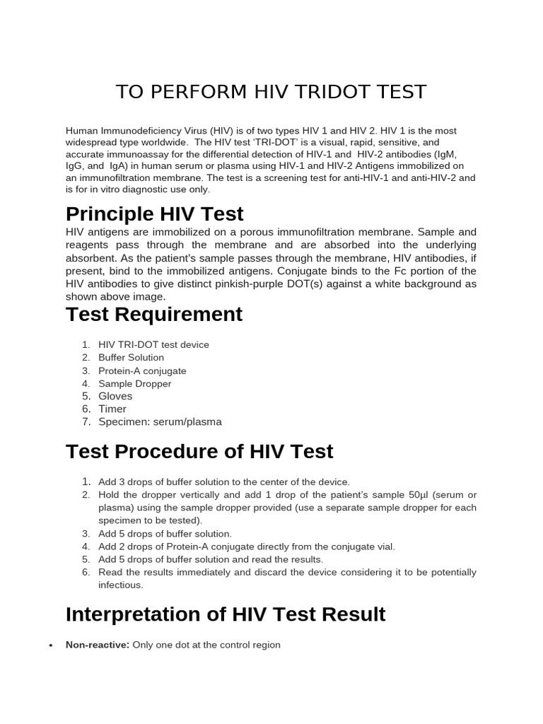 To Perform HIV Tridot Test. | PDF