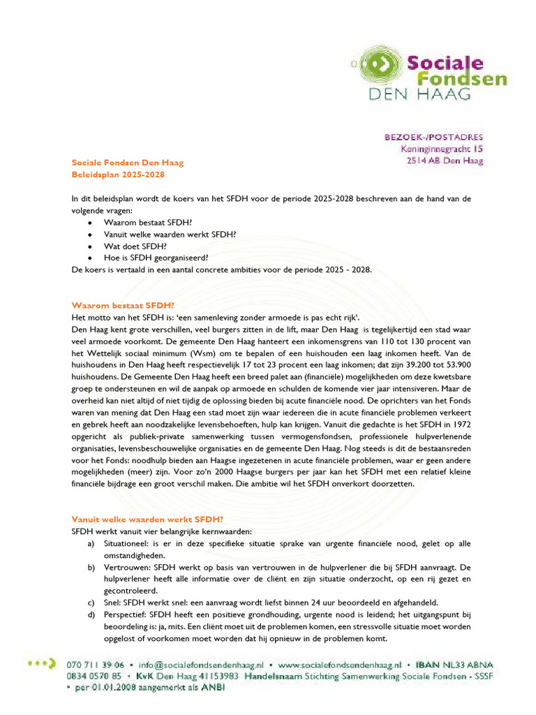 Beleidsplan SFDH 2025 2028 | PDF