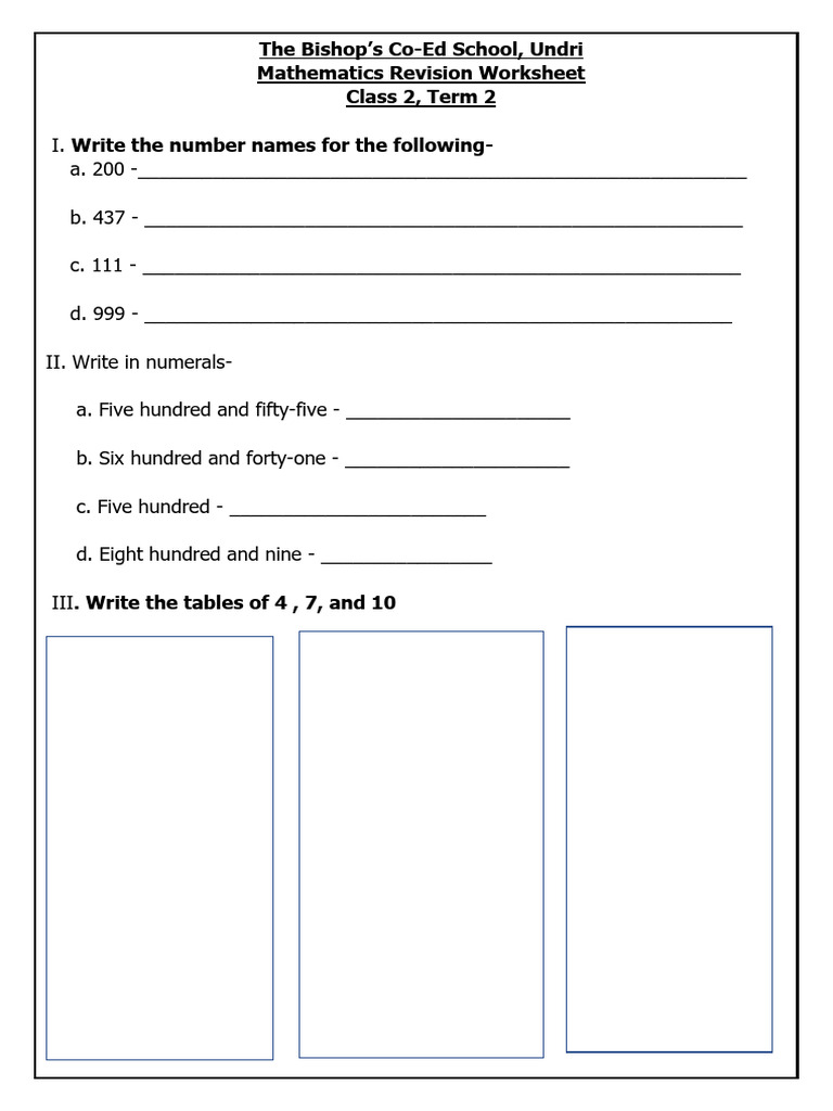 Class 2 Math Revision Worksheet | PDF | Rupee
