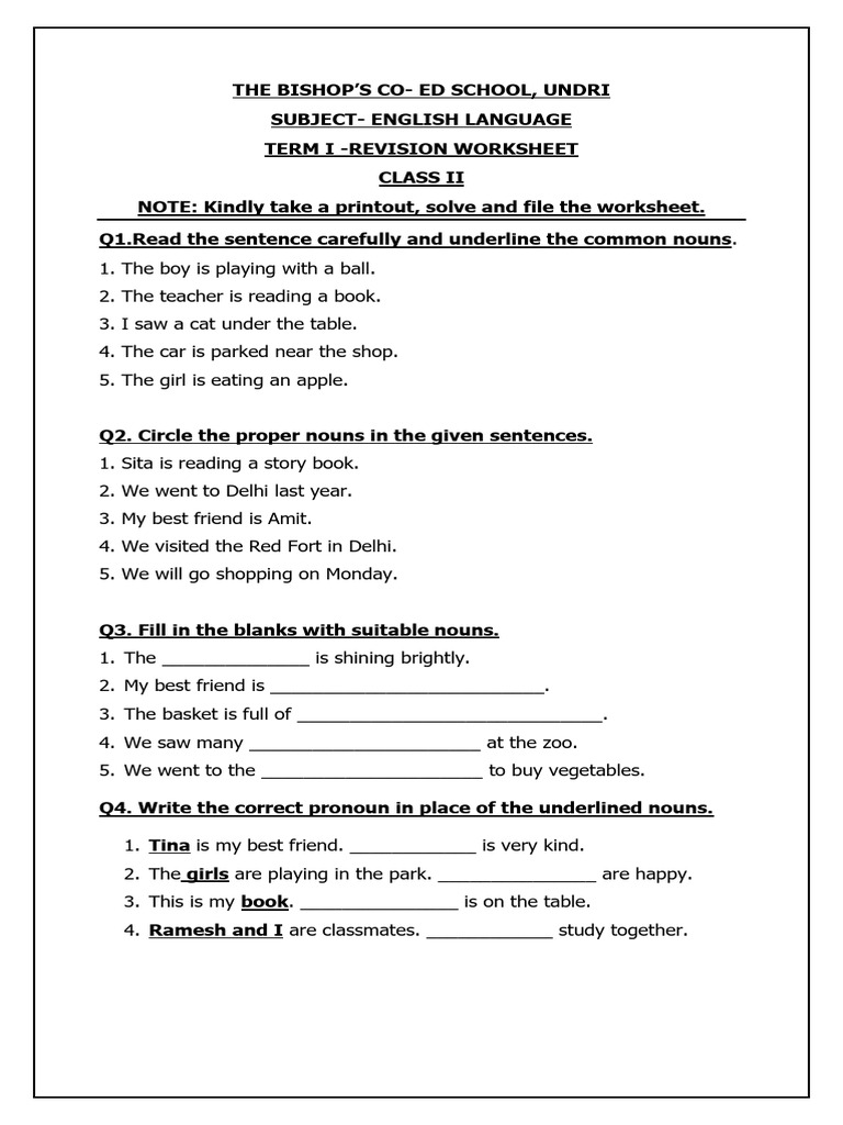 01092025055253term 1 Rev Worksheet - Answer Key - Lang-1 | PDF | Noun ...
