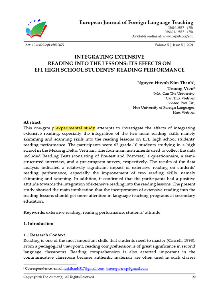 Effects of Extensive Reading on EFL Students | PDF | Survey Methodology ...