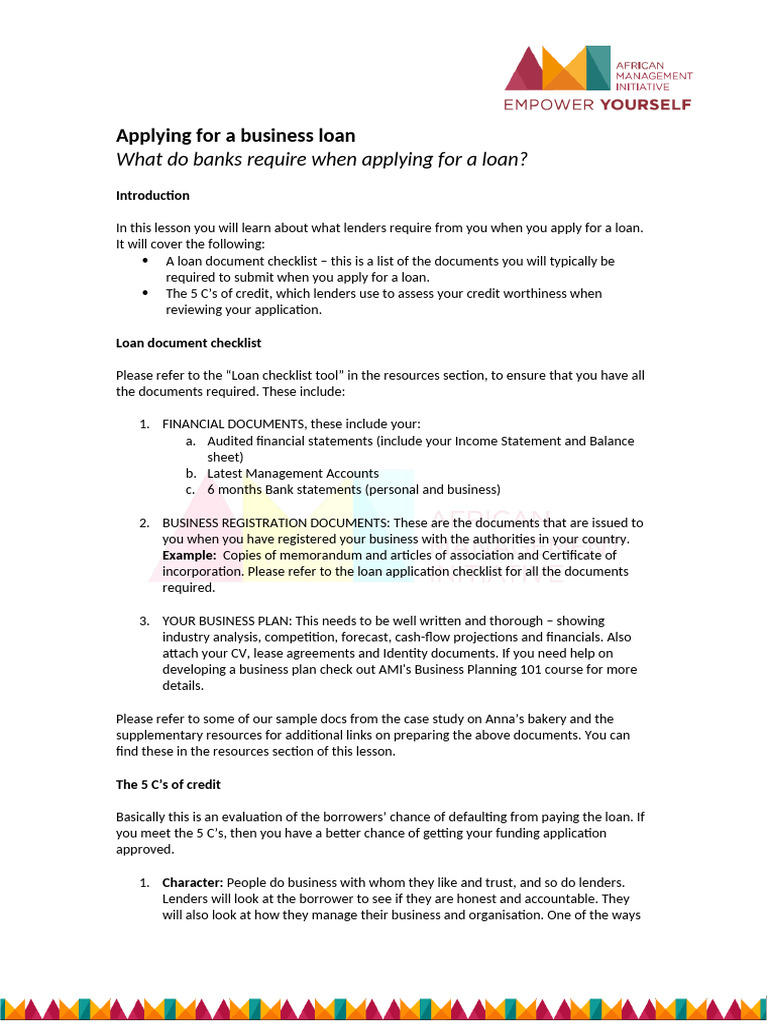 Business Loan Application Requirements | PDF | Loans | Finance & Money ...