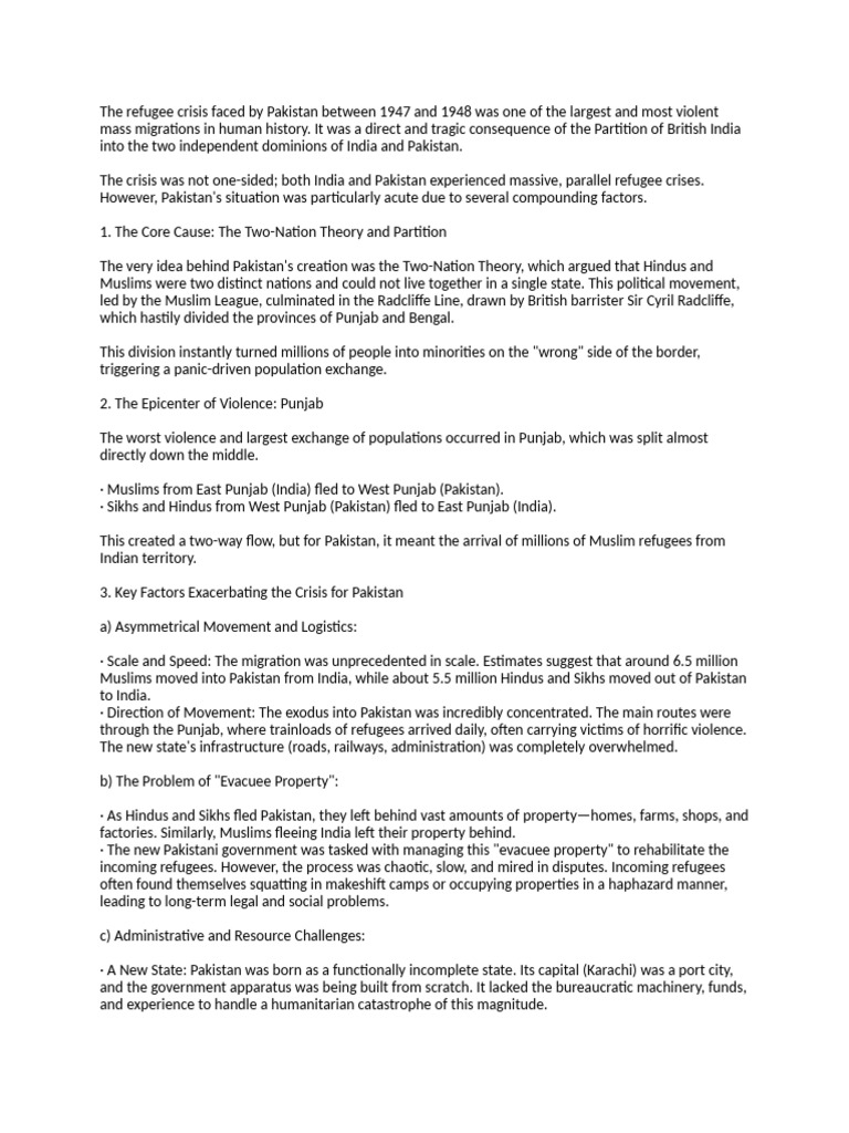 Pakistan's 1947-48 Refugee Crisis Explained | PDF | Partition Of India ...
