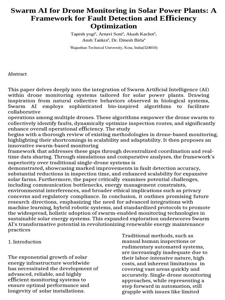 Swarm AI for Drone Solar Monitoring | PDF | Artificial Intelligence ...