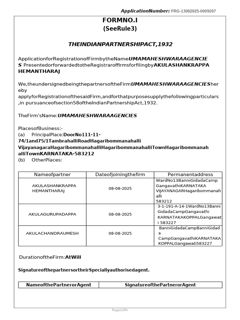 Partnership Registration Application Form | PDF