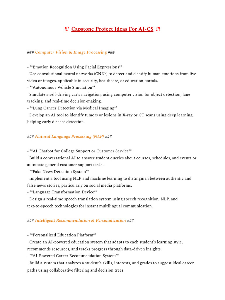 Capstone Project Ideas in AI | PDF | Artificial Intelligence ...