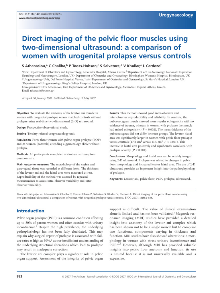Ultrasound Imaging of Pelvic Floor in Prolapse | PDF | Pelvis ...