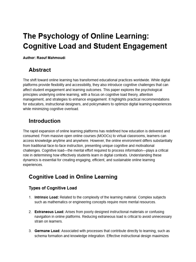 Online Learning: Cognitive Load & Engagement | PDF | Educational ...