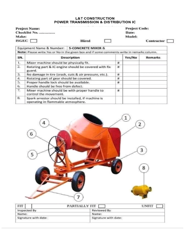 Concrete Mixture Machine Checklist | PDF