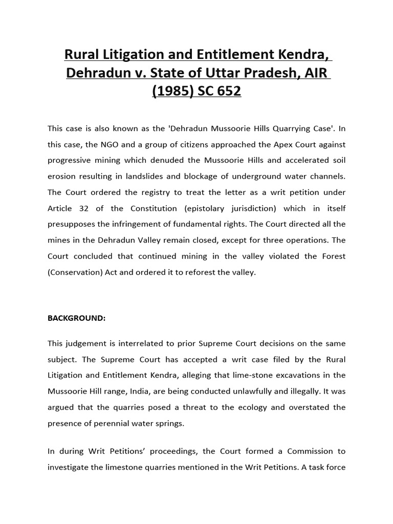Rural Litigation and Entitlement Kendra, Dehradun v. State of Uttar ...