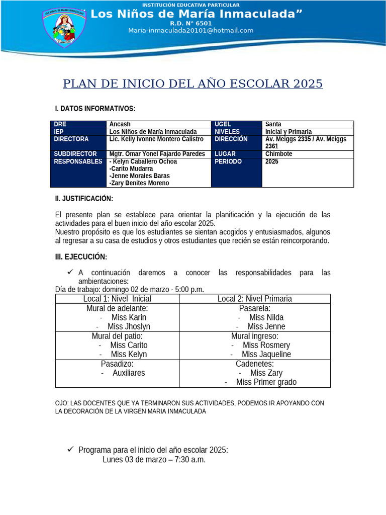 Plan de Inicio Escolar 2025 en Chimbote | PDF | Etapas educativas