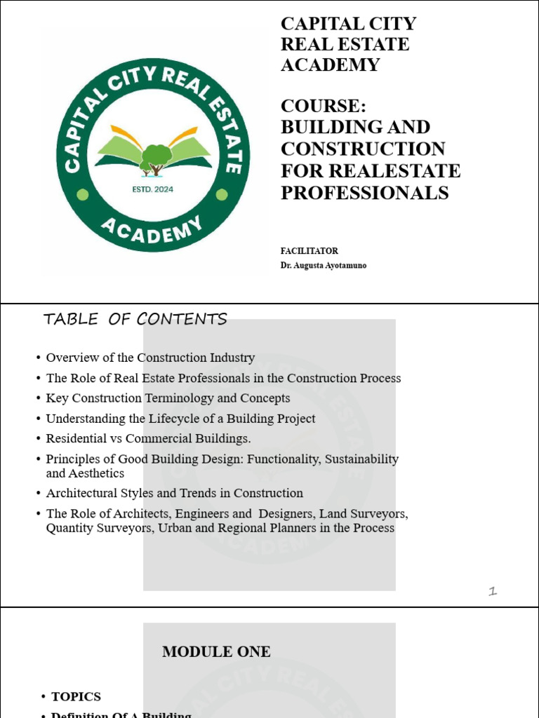Real Estate Construction Course Overview | PDF | Personal Protective ...