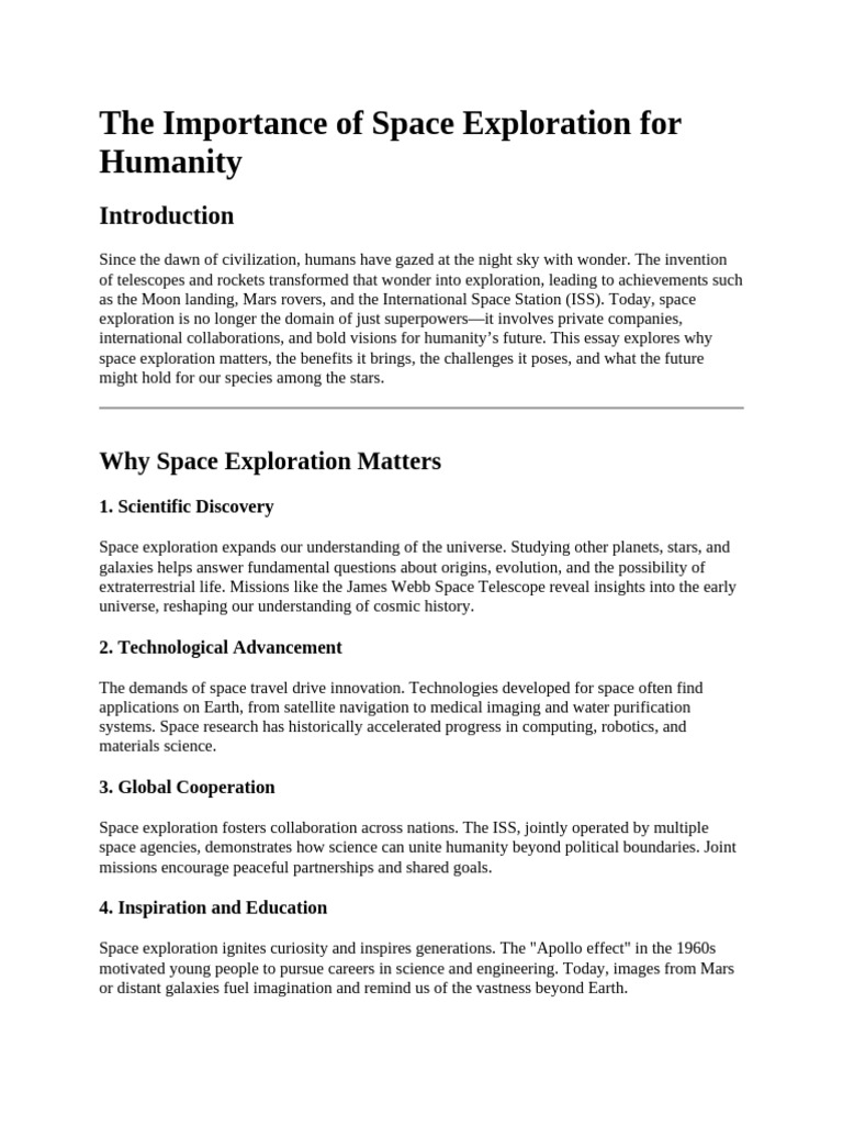 The Importance of Space Exploration For Humanity | PDF | Space ...