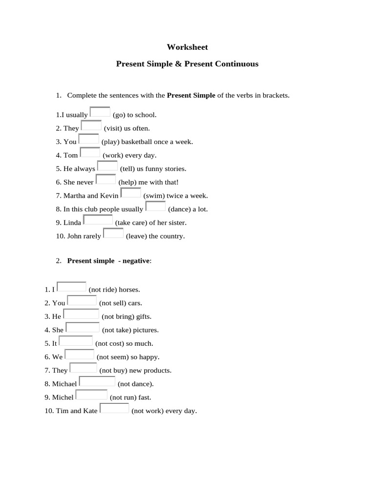 Present Simple vs. Present Continuous Worksheet | PDF | Chess Theory ...
