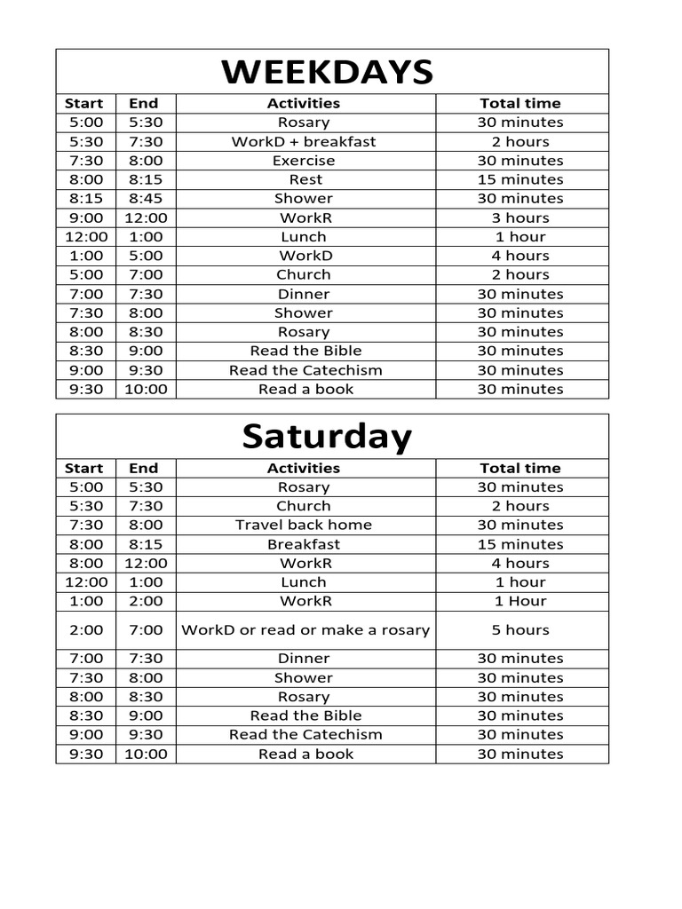 Daily Schedule with Activities Breakdown | PDF