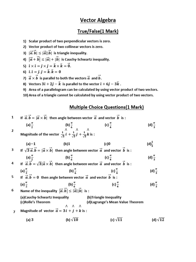 10 2 Vector Algebra Maths Pdf Euclidean Vector Area