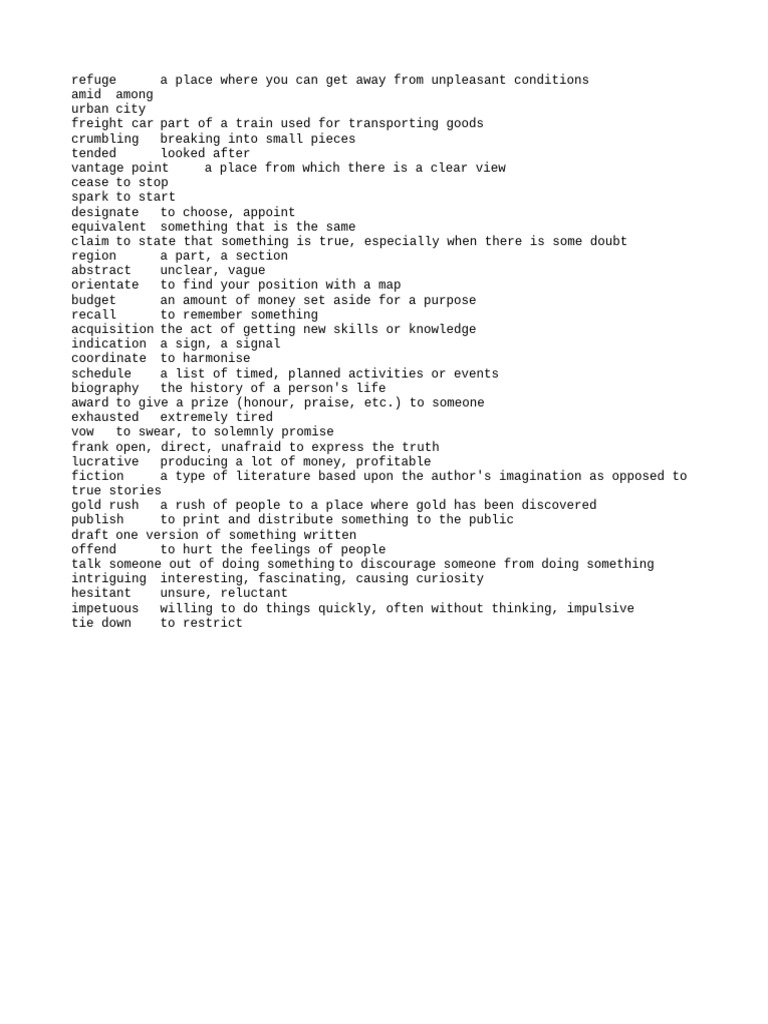 Vocabulary Terms and Definitions Guide | PDF