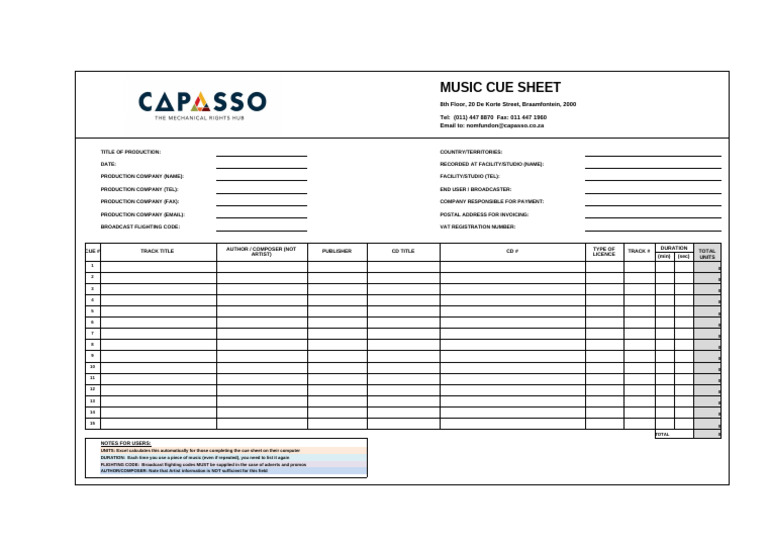 Capasso Cue Sheet | PDF