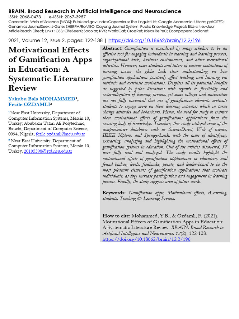 Gamification Apps' Motivational Impact in Education | PDF ...