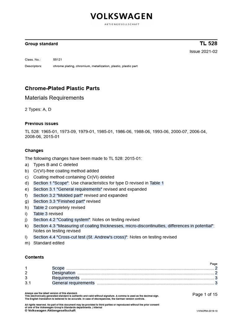 TL 528: Chrome-Plated Plastic Parts Standards | PDF | Industrial ...