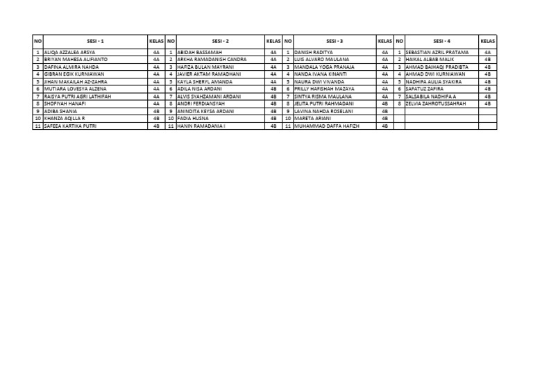 Student Class List for Grade 4 | PDF