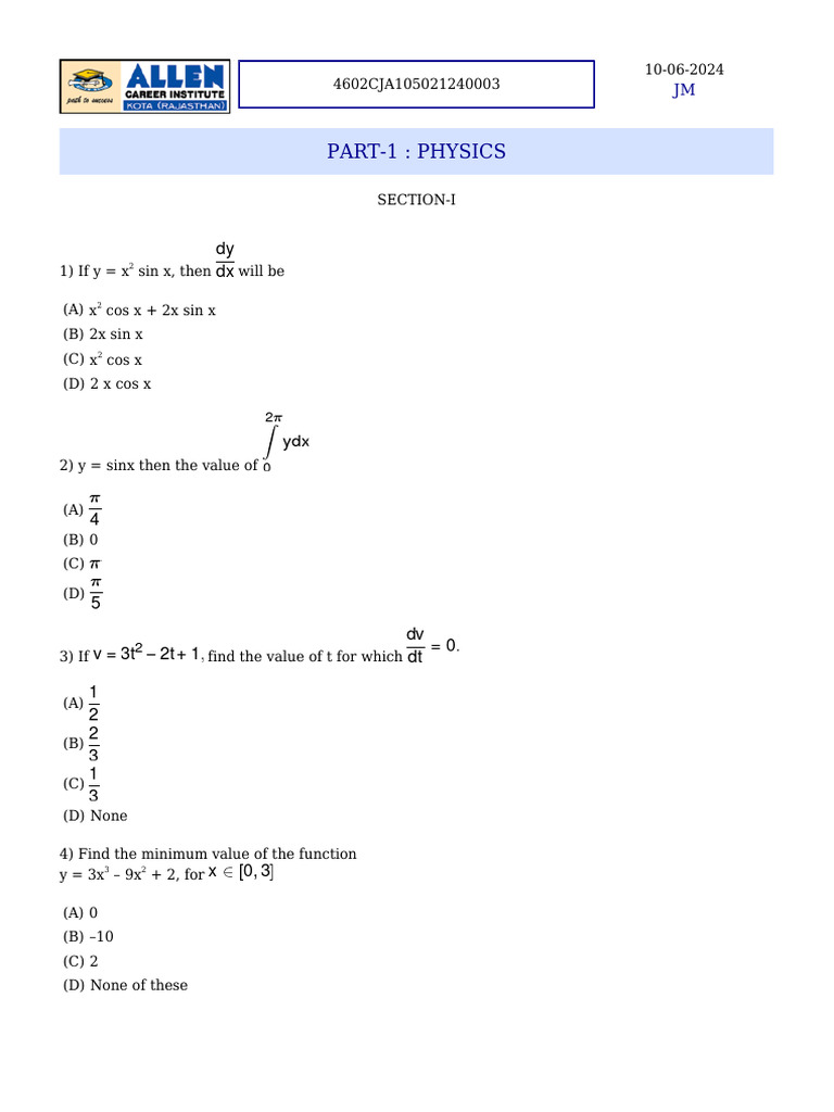 Physics and Chemistry Exam Questions | PDF | Acceleration | Velocity
