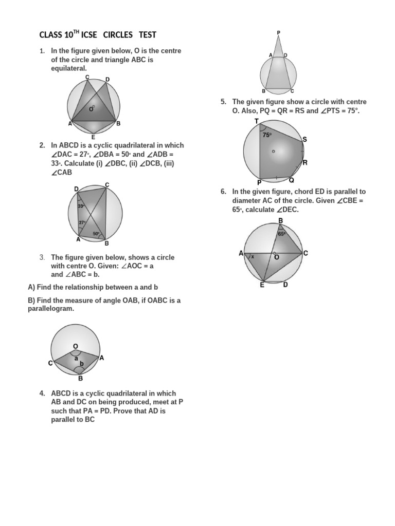 Class 10th Icse Circles Test | PDF
