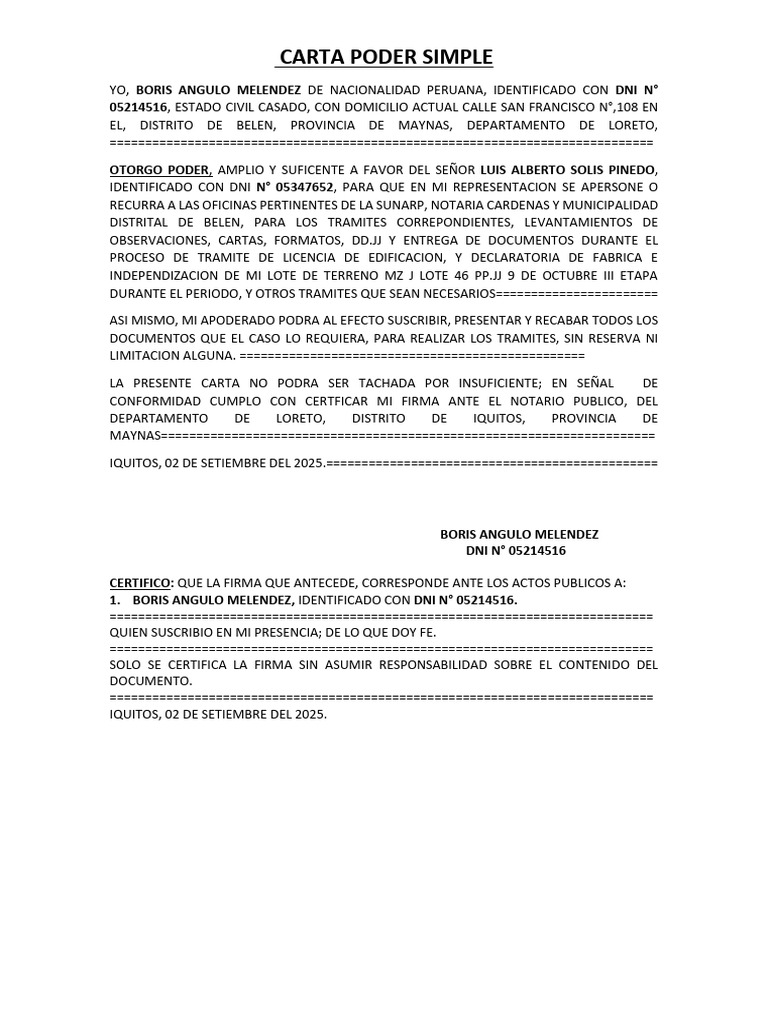 Carta Poder Simple para Trámites Legales | PDF