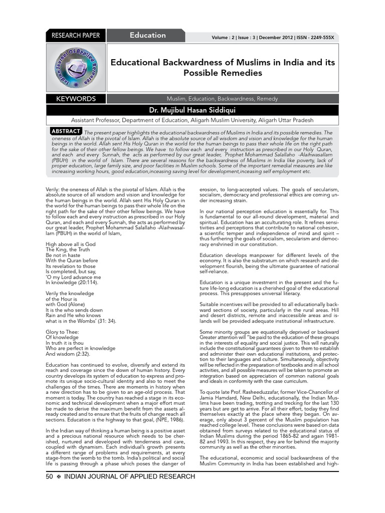 Educational Backwardness of Muslims in India and Its | PDF | Literacy ...