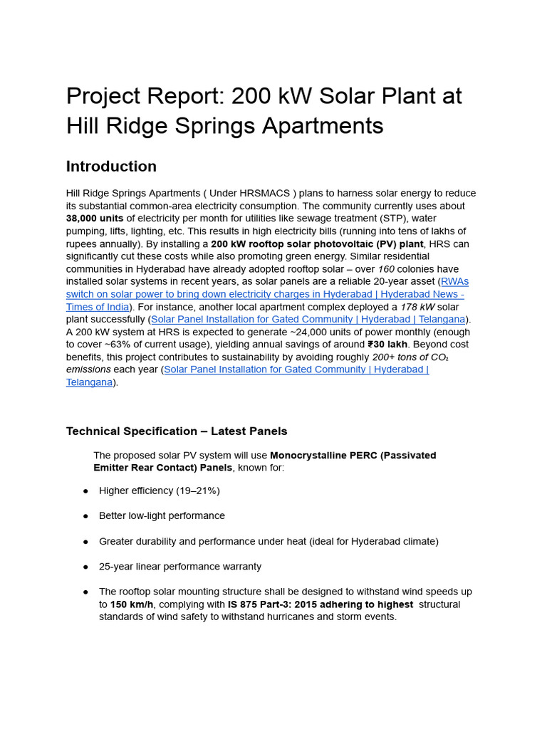 200 kW Solar Project for Hill Ridge Springs | PDF | Solar Power ...