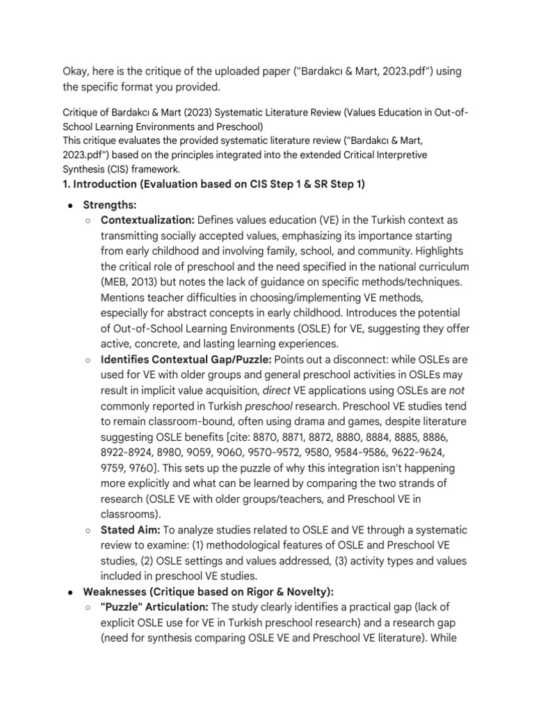 Critique of Values Education Review | PDF | Systematic Review | Methodology