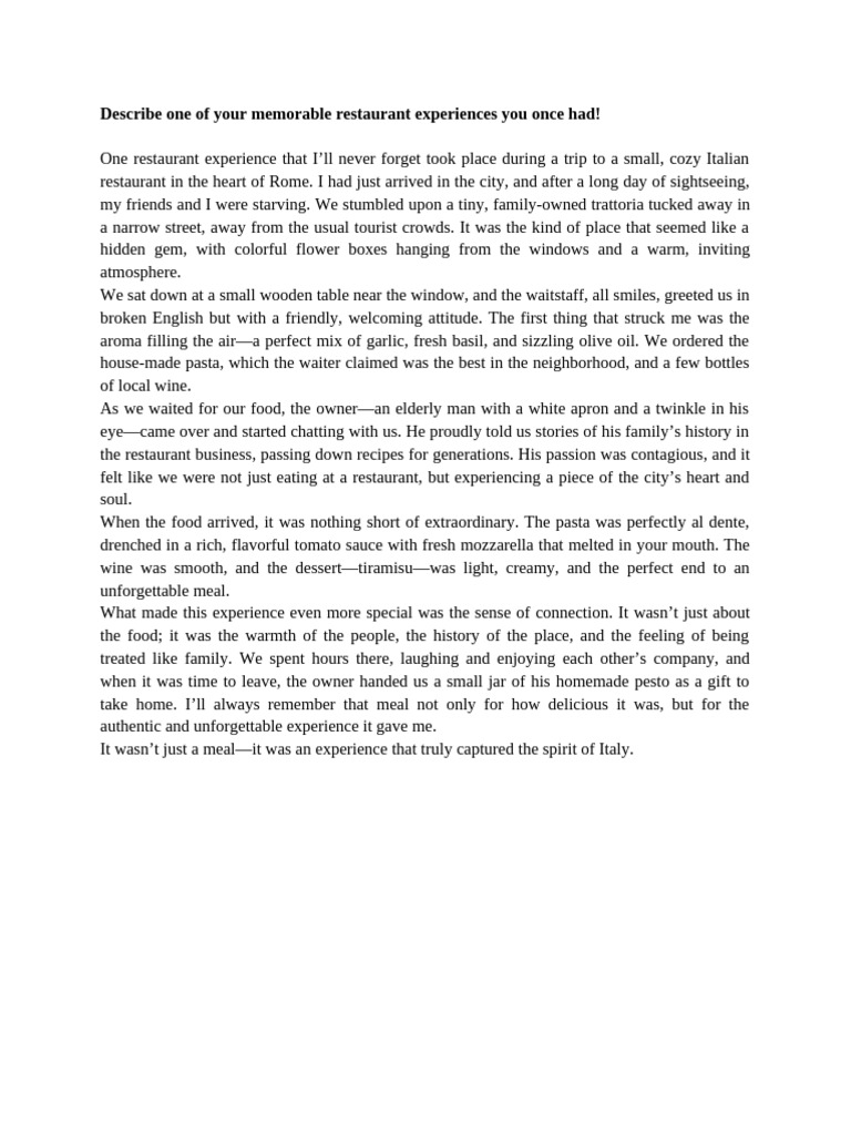 A Memorable Restaurant Experience | PDF | Restaurants | Foods