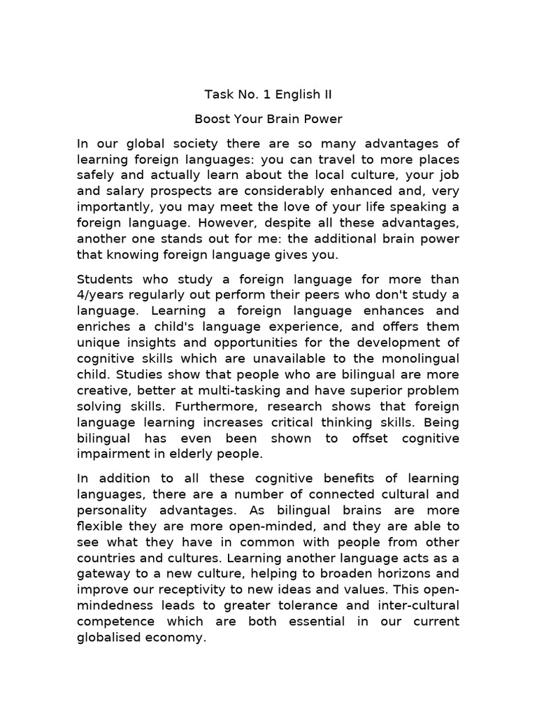 Benefits of Learning Foreign Languages | PDF