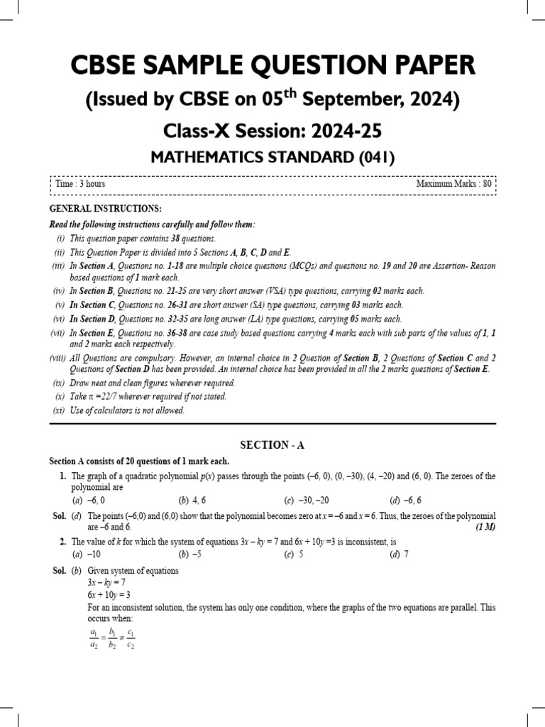CBSE Class 10 Math Sample Paper 2024 | PDF | Circle | Angle