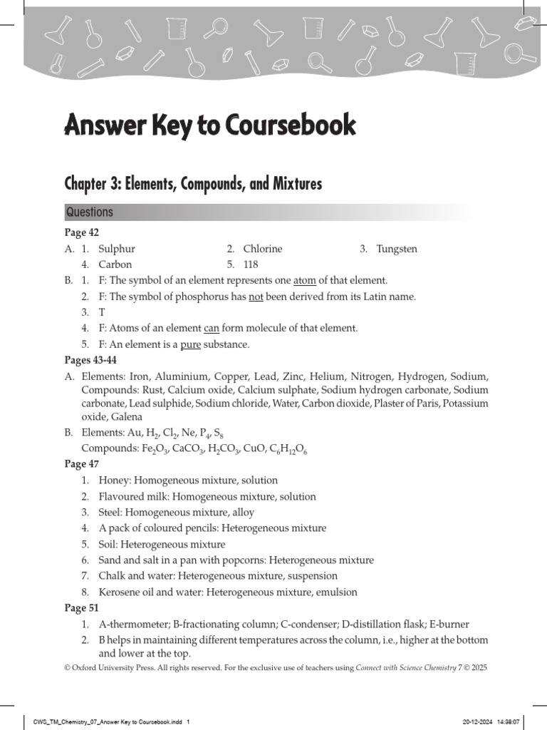 Answer Key To Coursebook Answer Key To Coursebook: Chapter 3: Elements ...