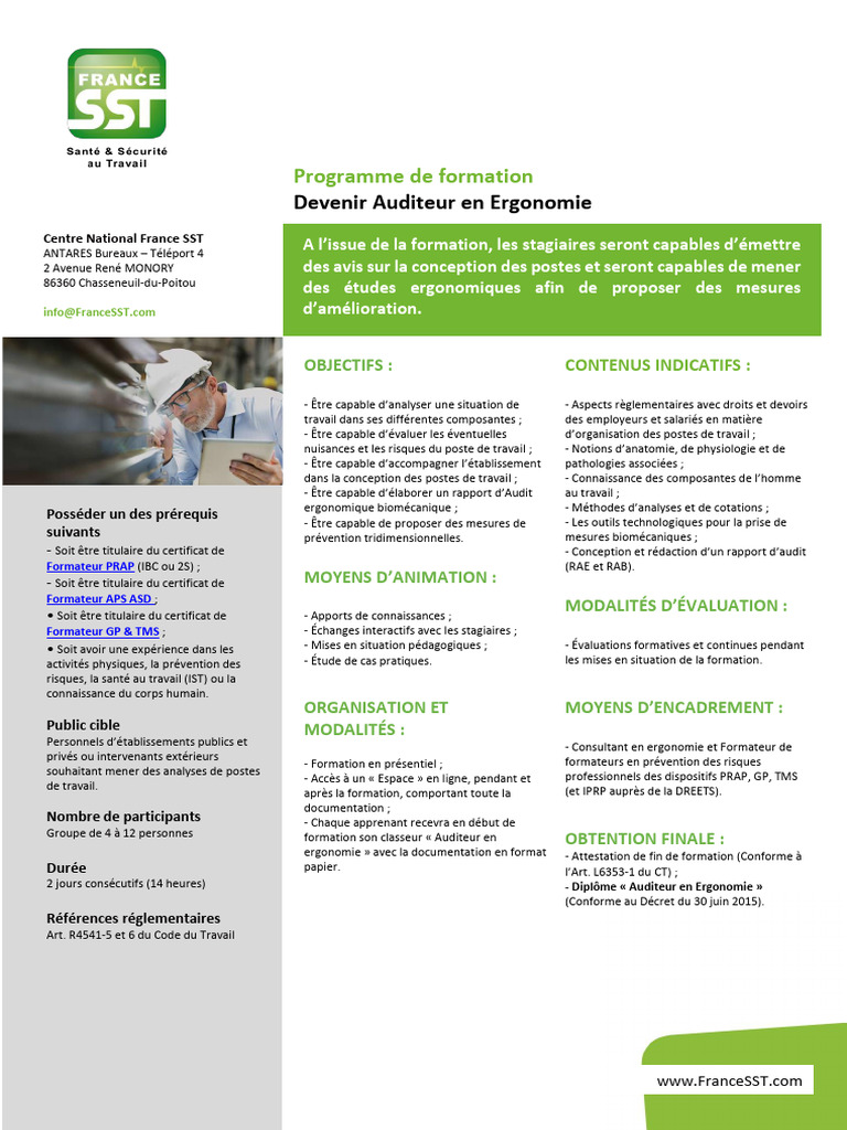 Formation Auditeur en Ergonomie 2j | PDF
