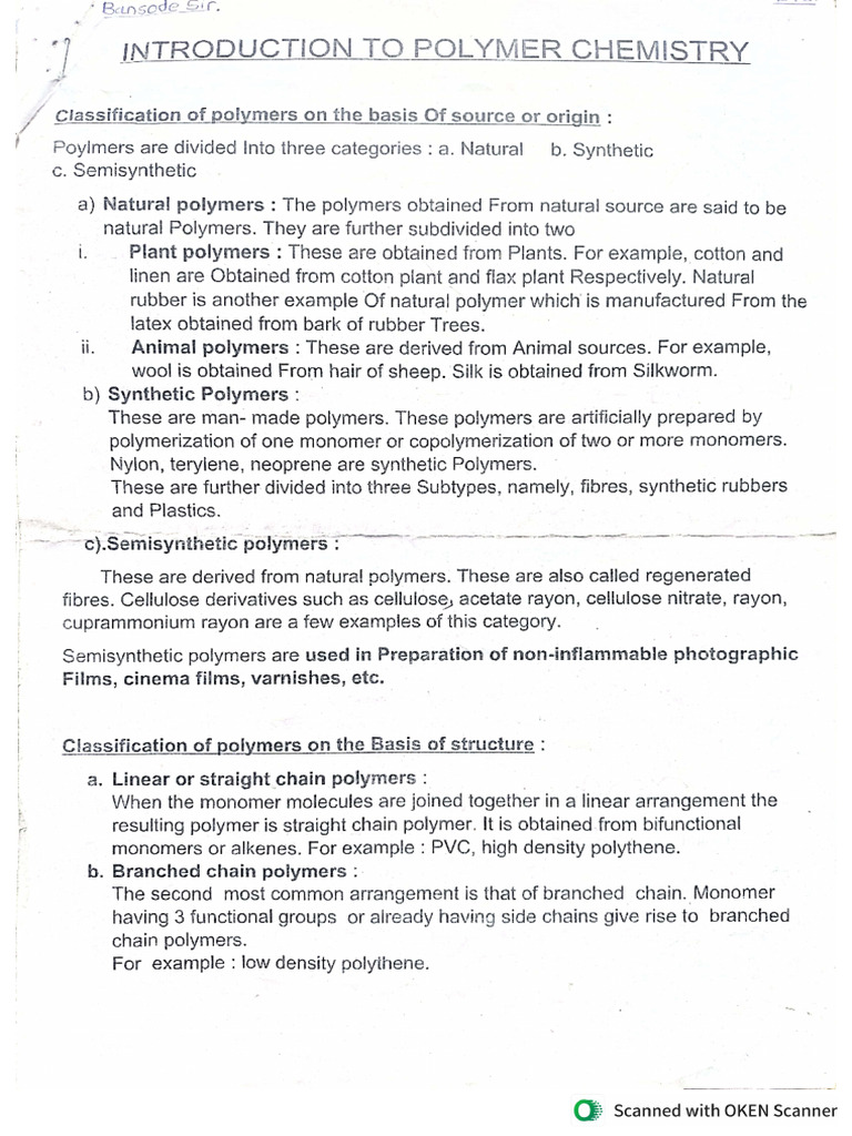 Polymer Chemistry PDF Notes | PDF