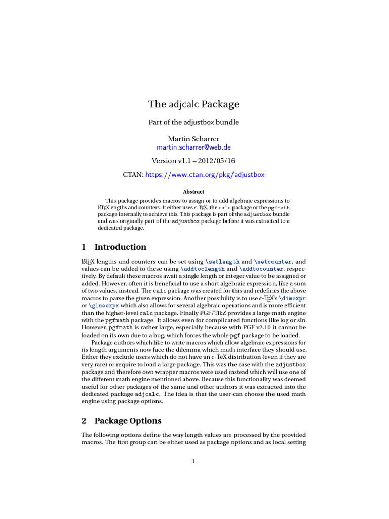adjcalc Package for Algebraic Lengths | PDF | Te X | Mathematics