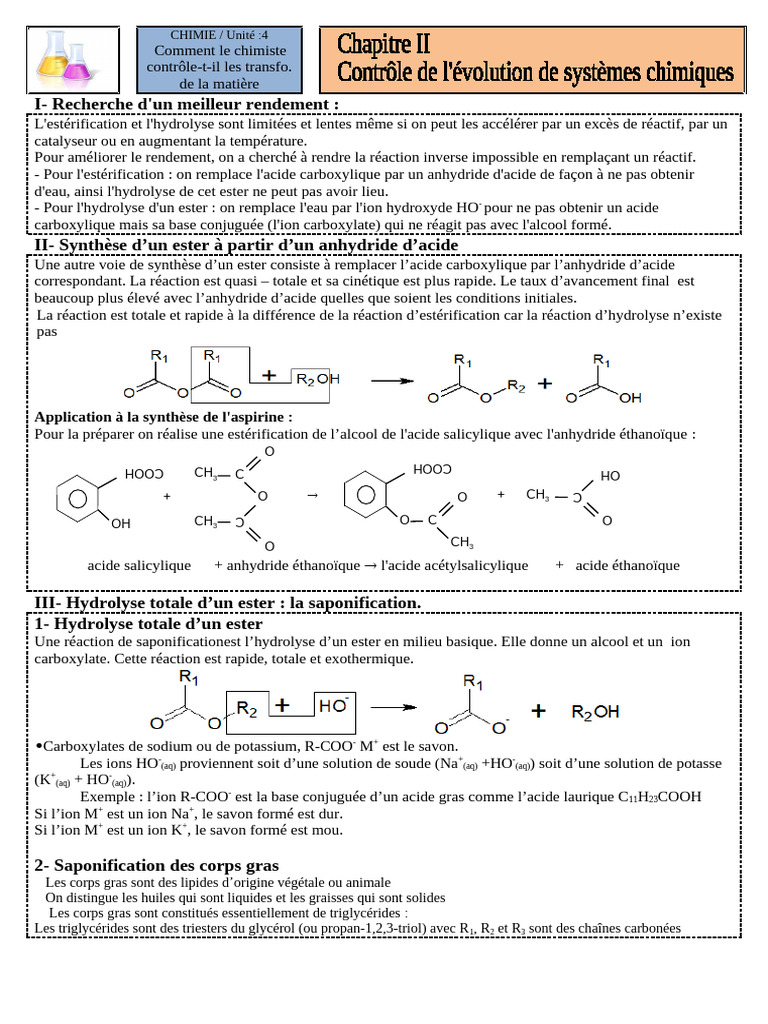 Optimisation des réactions chimiques en chimie | PDF | Ester | Acide ...