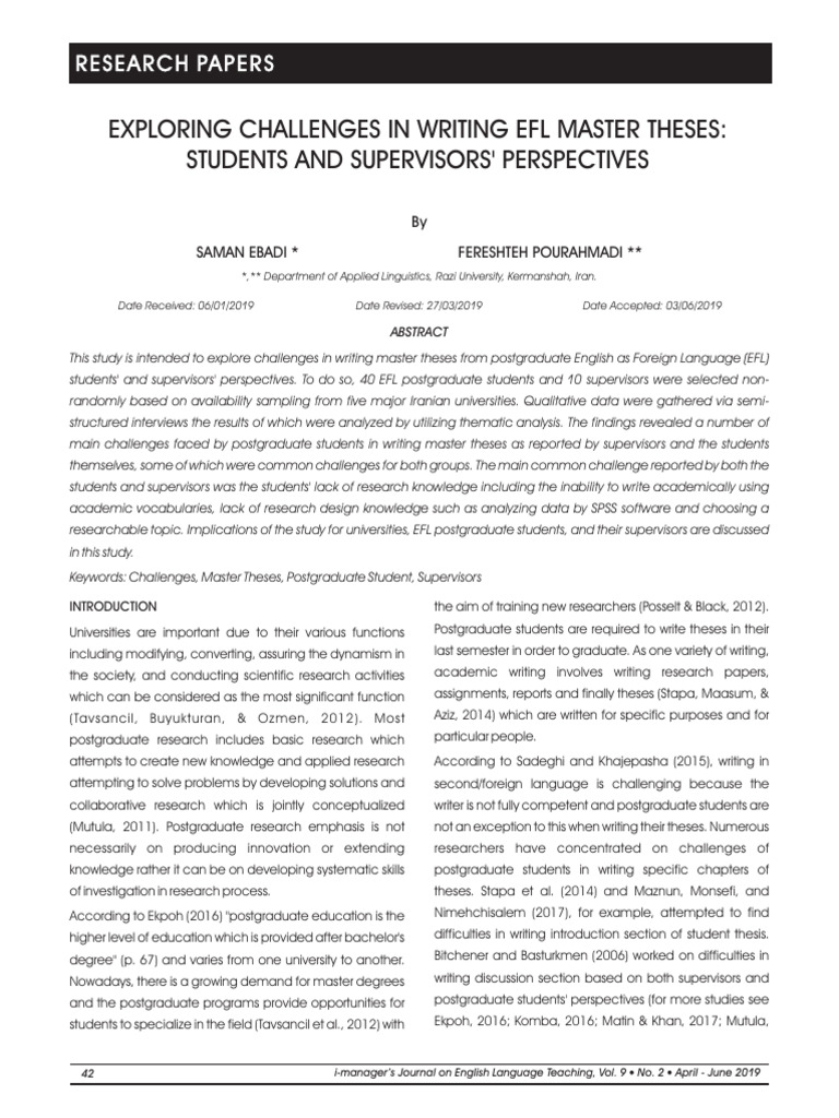 EFL Thesis Writing Challenges in Iran | PDF | Thesis | Qualitative Research