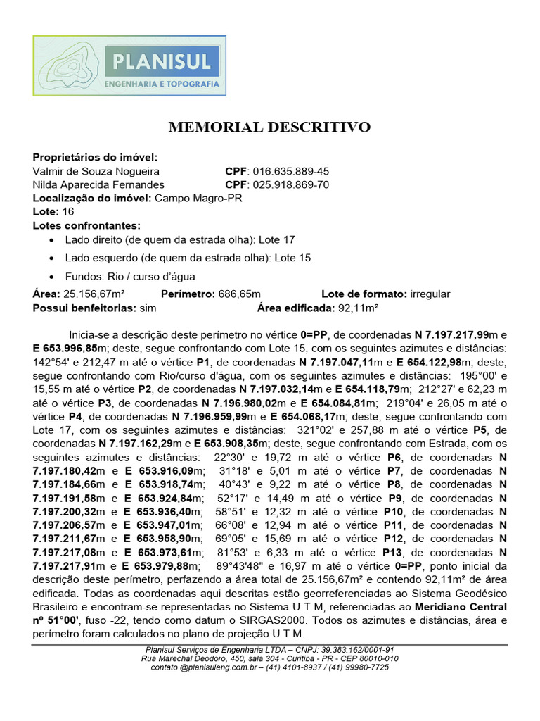 Memorial Descritivo de Imóvel em PR | PDF | Engenharia | Pesquisas